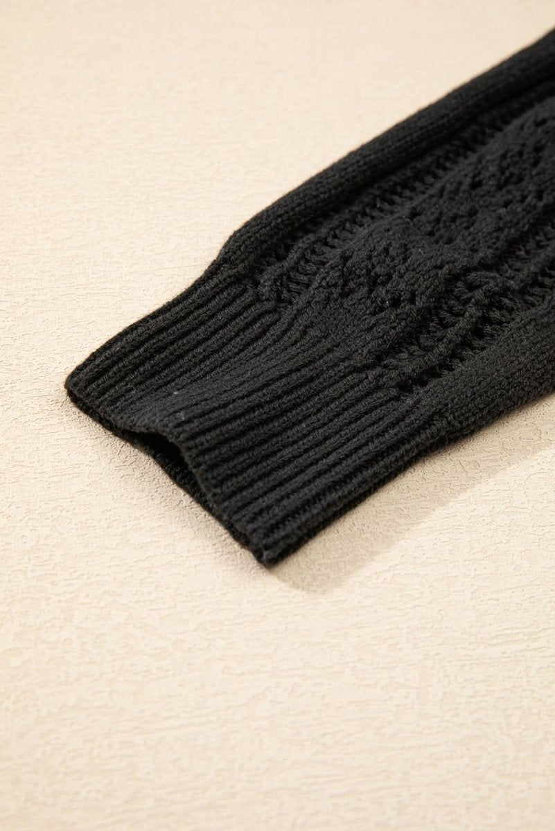 Chic Black Open Knit Drop Shoulder Cardigan Sweater - Love Salve